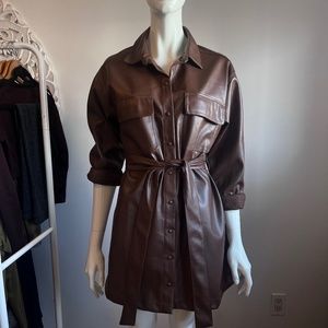 Abercrombie & Fitch Oversized Vegan Leather Dress in Brown Size Medium